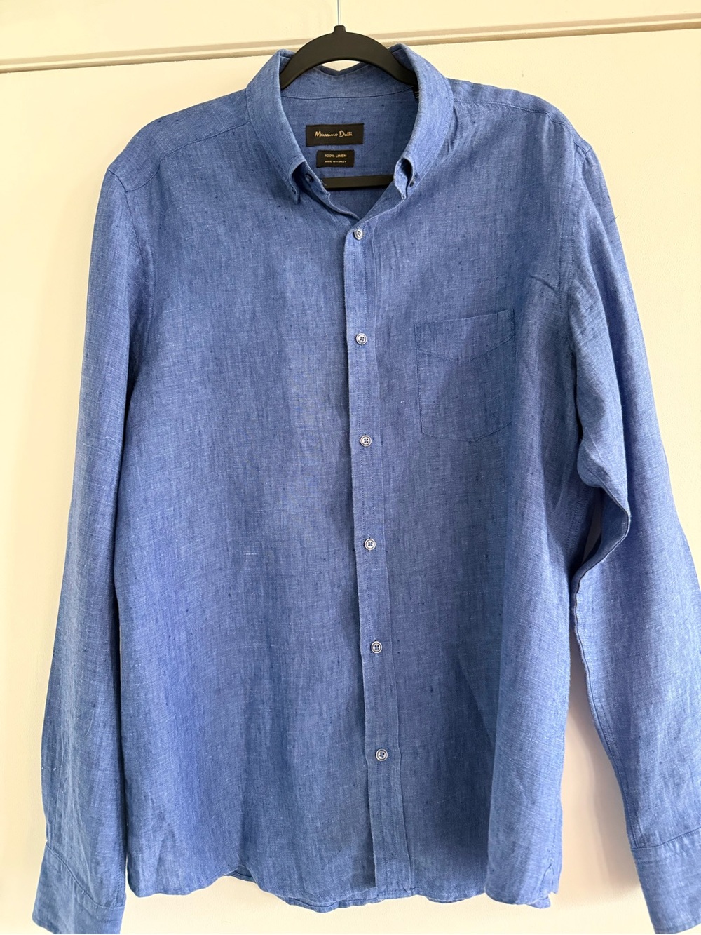 Massimo Dutti Men’s Blue Linen Button-Down Shirt